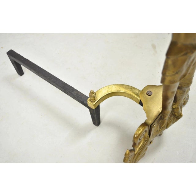 Vintage Renaissance Brass Figural Soldier Warrior Fireplace Andirons - A Pair For Sale - Image 10 of 11