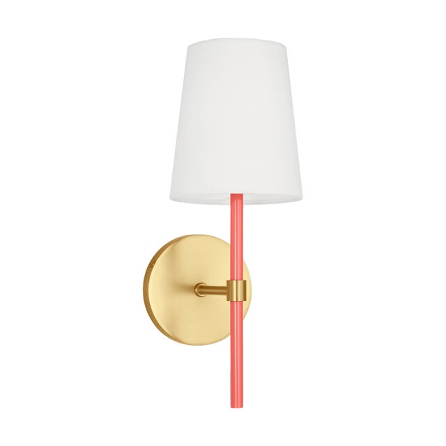 Modern Kate Spade New York by Visual Comfort Studio Monroe 1-Light Small Single Sconce in Burnished Brass, Coral For Sale - Image 3 of 4