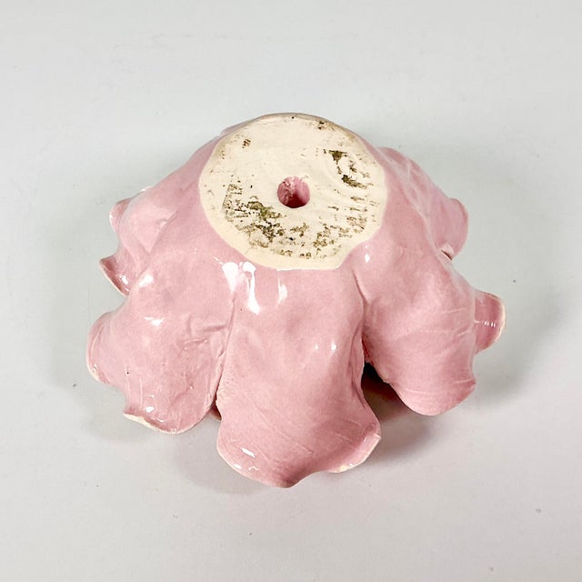 1980s Vintage Boho Chic Coastal Folk Art Studio Pottery Lotus Knife Cut Tabletop Pillar CandleHolder For Sale - Image 10 of 11