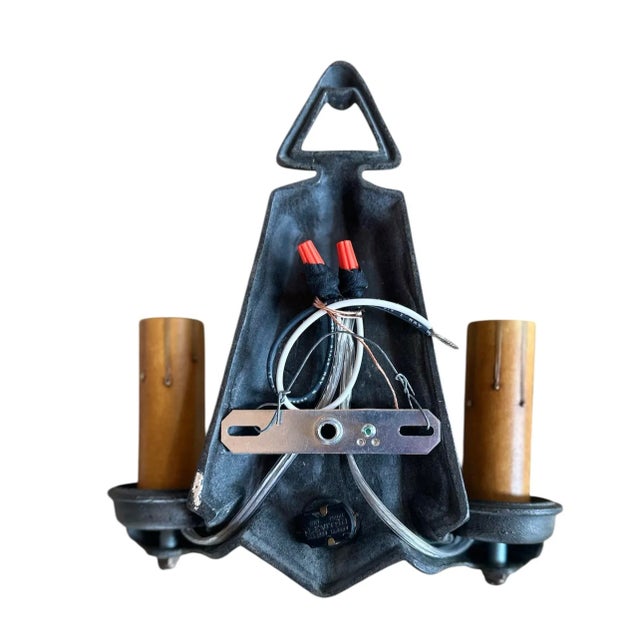 American Vintage Hammered Pewter Double Sconces Circa 1920’s For Sale - Image 3 of 3