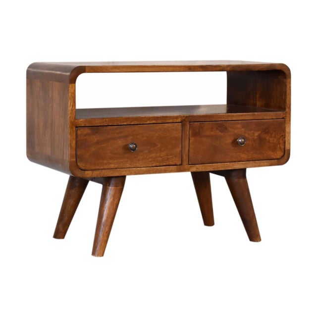 Expertly crafted from solid wood with a warm finish, this petite media stand offers two drawers and a central shelf for...