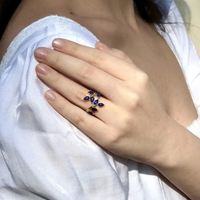 14K Yellow Gold 3 x 5 mm Natural Sapphire｜Pear｜Royal Blue｜Pear Sapphire CTW: 2.70 Ring Size: All Sizes Available Customize...