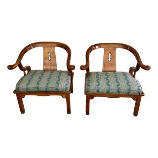 Mid 20th Century Pair of James Mont Style Ming Chairs- Asian Inspired Wooden Chairs For Sale