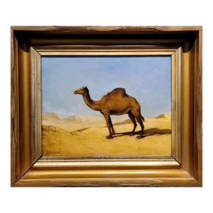 Leon Auguste Adolphe Belly-Dromedary in the Desert -19th C. Orientalist Oil Painting