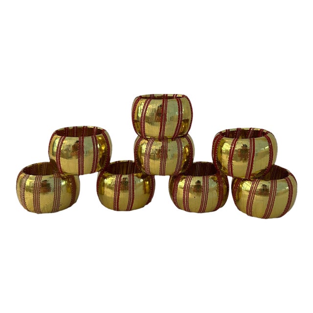 Vintage Gold & Red Foil Holiday Napkin Rings, Set of 8 For Sale
