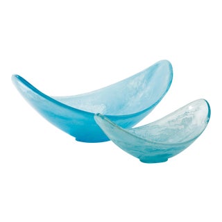 Aquamarine Acrylic Scoop Serving Bowl Set - a Pair For Sale