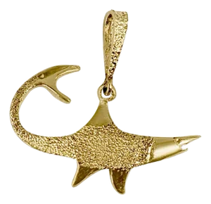 Shark with Sand Textured Pendant 14k Yellow Gold