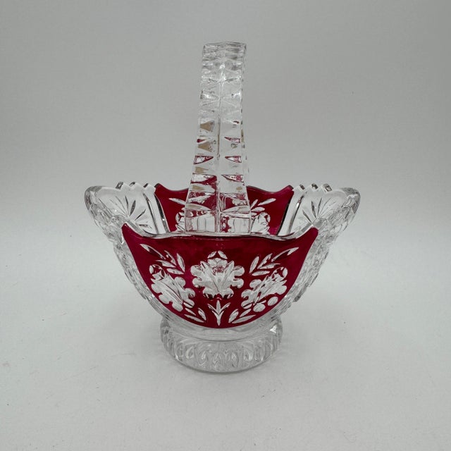 Vintage 6" Handled Basket in Oxford Rose Ruby Anna Hutte 24% PbO Lead Crystal For Sale - Image 4 of 8