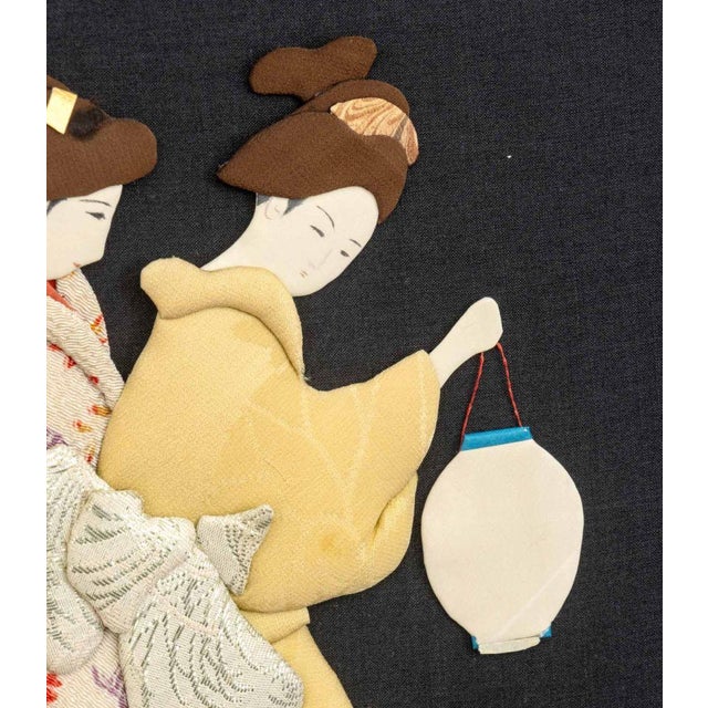 Japanese Japanese Figural Group Padded Silk Oshi-E Collage For Sale - Image 3 of 10