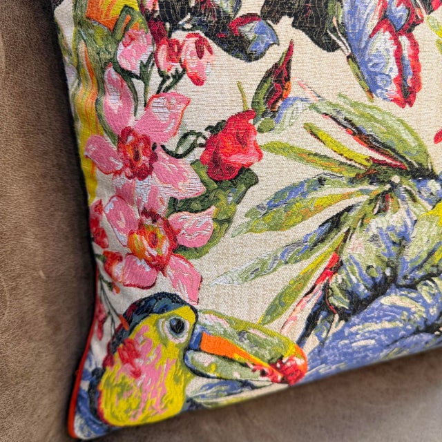 Modern Scarlet Macaw Toucan Woven Cushion Cover For Sale - Image 3 of 10