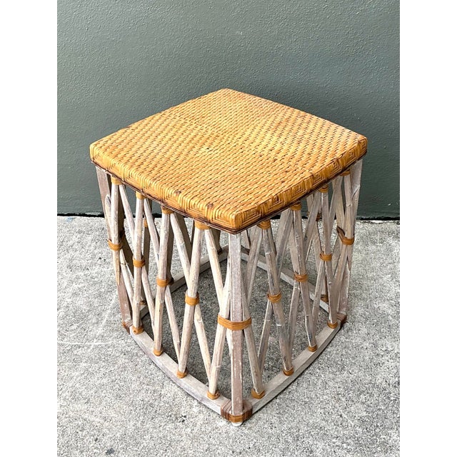 Vintage Rattan and Wood Equipale Stool For Sale - Image 12 of 12
