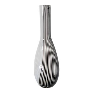 Mid-Century Modern Italian Murano Black and White Art Glass Bottle Vase For Sale