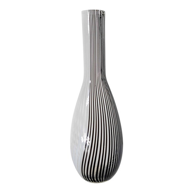 Mid-Century Modern Italian Murano Black and White Art Glass Bottle Vase For Sale
