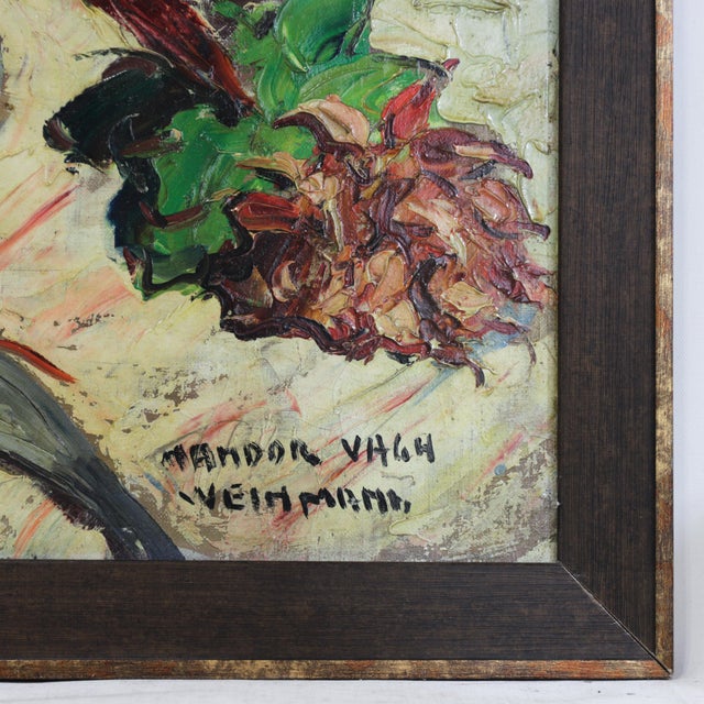 Post Impressionist Nandor Vagh Weinmann Original Still Life Oil Painting - Fish, Fruit, and Blue Jug For Sale - Image 3 of 14