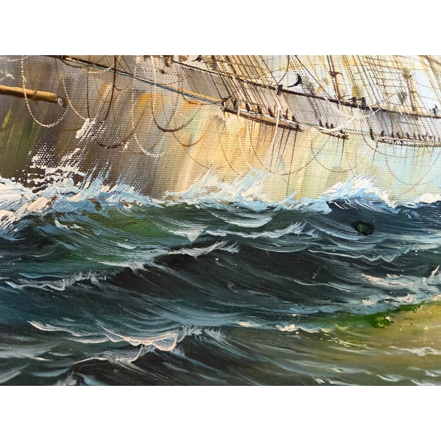 Oil Painting Tall Ship Seascape Maritime Art Sailing Ship Ocean Waves Signed For Sale In Jacksonville, FL - Image 6 of 12