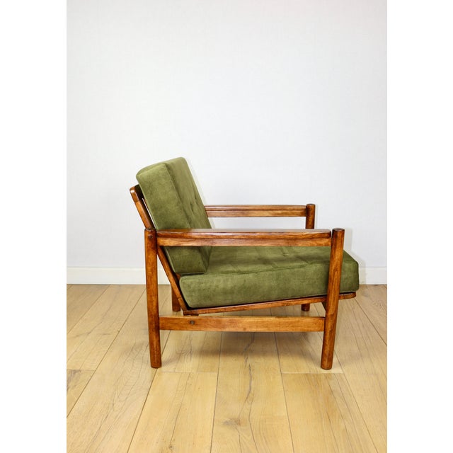 Vintage Wooden Armchair in Yellow-Olive from Z. Baczyk For Sale - Image 10 of 12