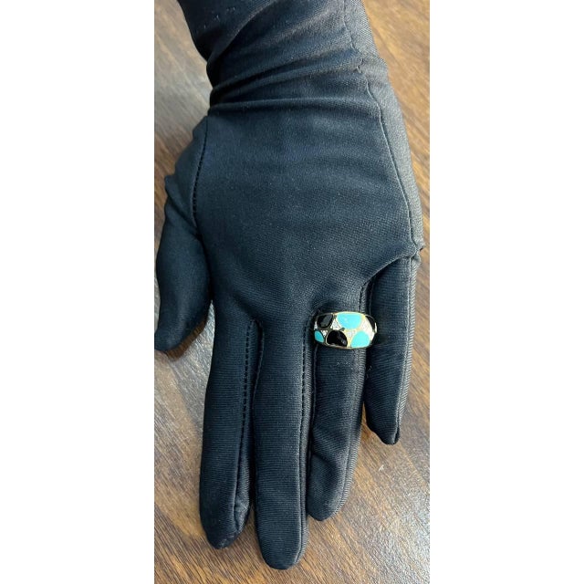 Blue Blue Teal Turquoise & Black Onyx Diamonds 14k Yellow Gold Statement Dome Ring, Size 7 For Sale - Image 8 of 10