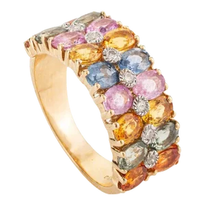 Art Deco Wide Band Multi Colored Sapphire Ring ,Size 7