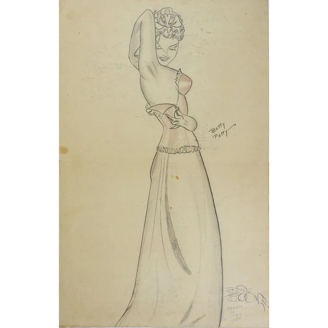 Vintage 1930's Pinup Girl Illustration Drawing For Sale - Image 4 of 4