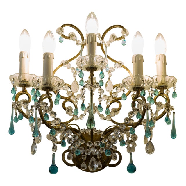 Vintage Five-Light Florentine Wall Lamp in Wrought Iron, 1970s For Sale