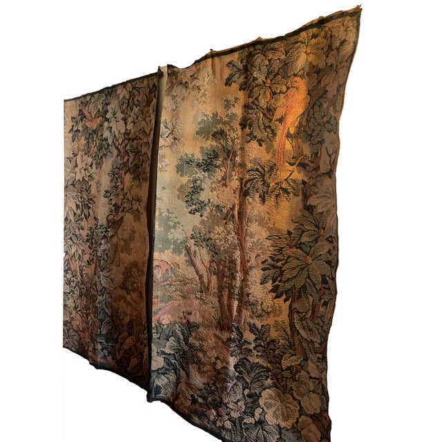 Antique Verdure Tapestries With Wooden Rods For Sale - Image 6 of 6