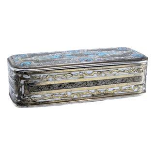 Silver Snuff Box with Blue Enamelled Applications and Gold Interior For Sale
