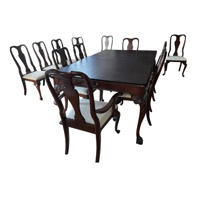 1990s Hickory White Dining Room Table and Twelve (12!) Chairs From the