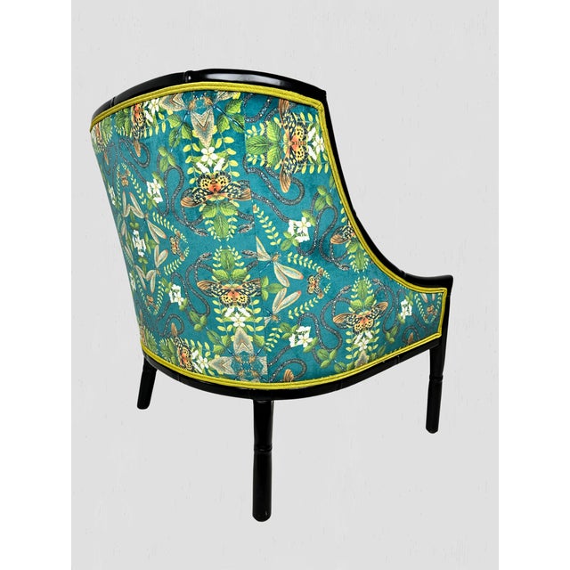 Chartreuse 1960s Mid-Century Ebonized Faux Bamboo & Chartreuse Velvet Lounge Hip Rest Chairs- Set of 2 For Sale - Image 8 of 13