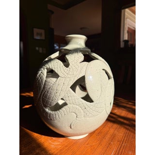 Four Serpents by Ty Brookhart | Reduction high fired stoneware with celadon glaze vase with serpents For Sale