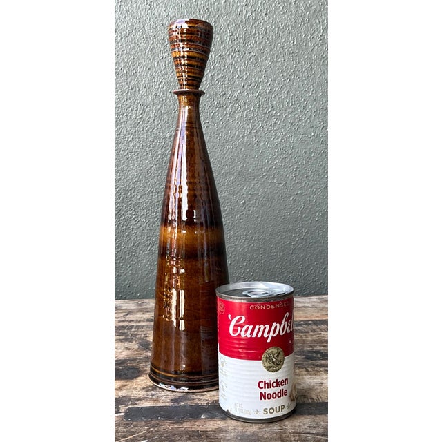 Vintage Handcrafted Brown Pottery Bottle For Sale - Image 12 of 13