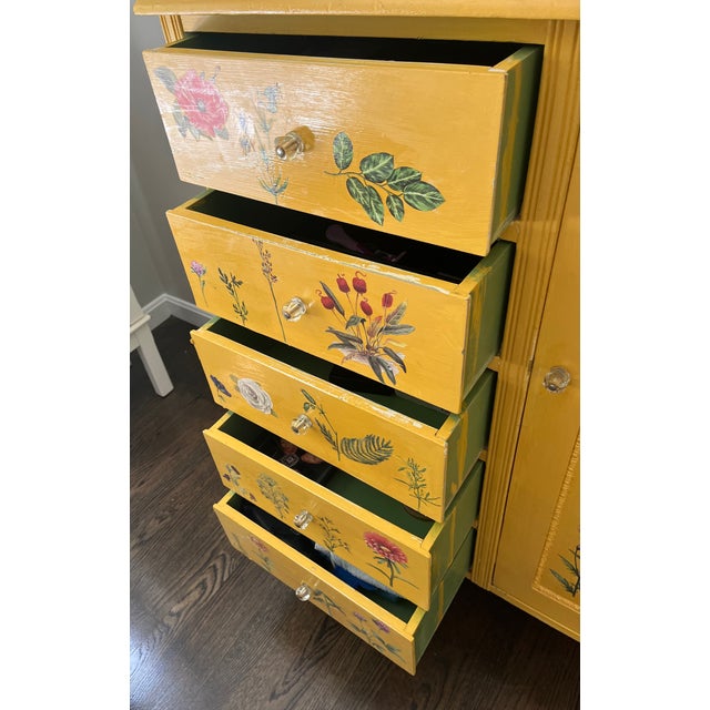1930s Farmhouse Chic Chiffonier Dresser Hand Painted With Applied Wildflowers For Sale - Image 5 of 7