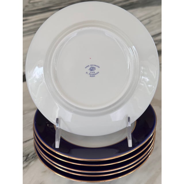 Late 20th Century Lomonosov Cobalt Blue & Gold Rim Salad / Dessert Plates - Set of 6 For Sale - Image 9 of 12