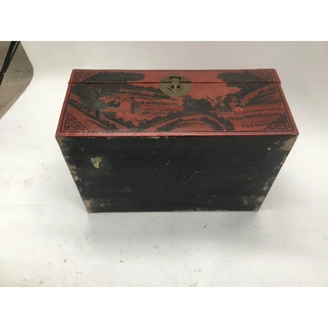 Metal 1900s Chinese Hand Tooled Leather Covered Trunk For Sale - Image 7 of 13