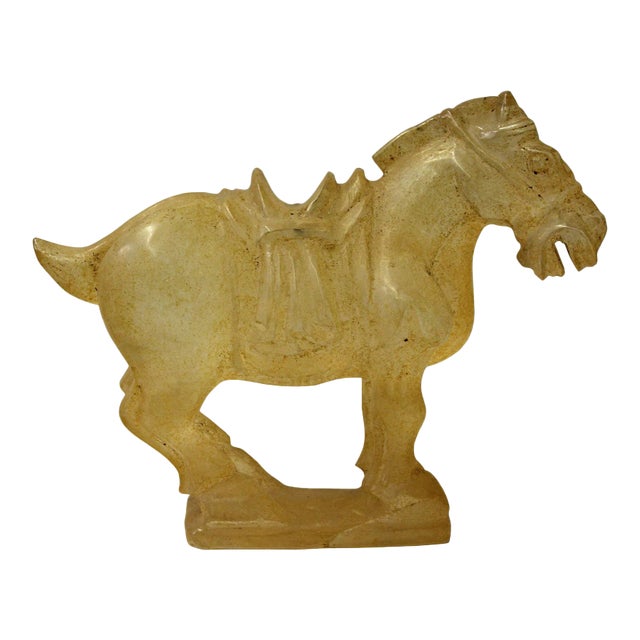 Chinese Clear Crystal Glass Vintage Dusty Finish Horse Figure For Sale