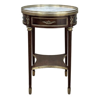 19th Century French Louis XVI Mahogany Marble Top Gueridon ~ Round End Table For Sale