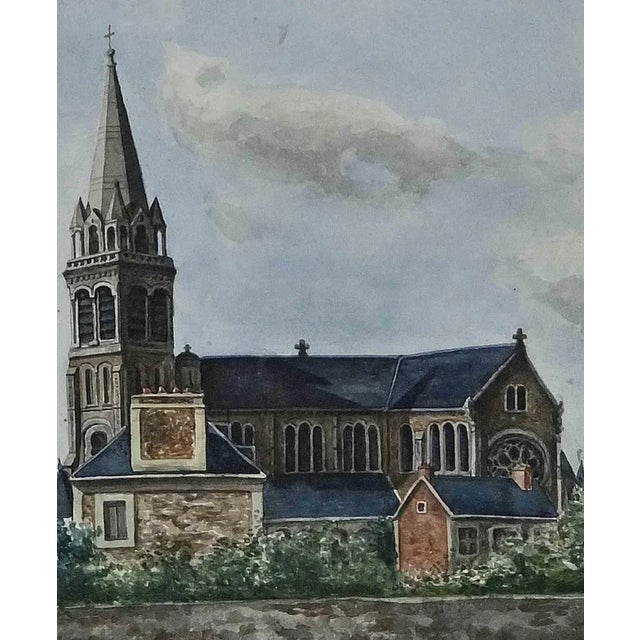 The Church, Original Watercolor, Mid 20th-Century For Sale - Image 3 of 3
