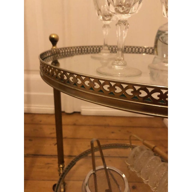 Metal Antique Style Round Brass Bar Cart with Smoked Glass Tops, 1950s For Sale - Image 7 of 15