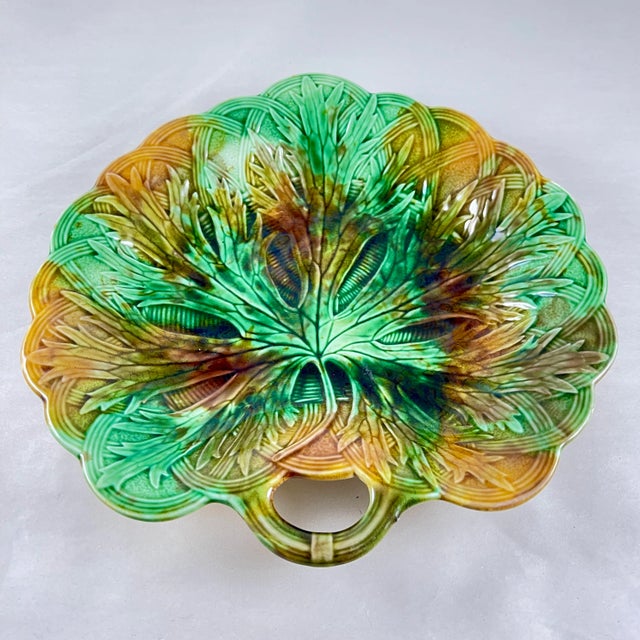 Late 19th Century Josiah Wedgwood Majolica Multi-Color Leaf on Basket Handled Platter For Sale - Image 5 of 12