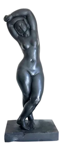 Nude Female Posing Plaster Art Deco Sculpture