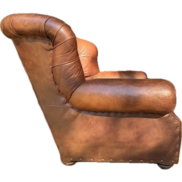 Restoration Hardware Churchill Leather Lounge Chair For Sale - Image 9 of 18