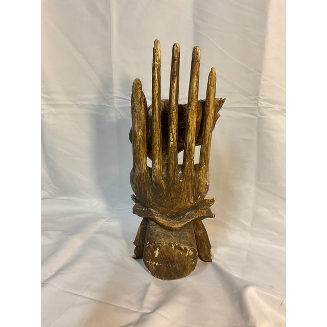 Art Nouveau Early 20th Century Asian Gold Florentine Carved Wooden Hand Server For Sale - Image 3 of 6