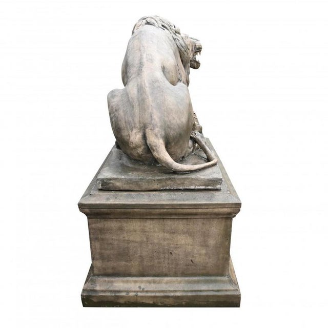 Lifesize Lion Gatekeeper Statues Stone Country House, Set of 2 For Sale - Image 6 of 16