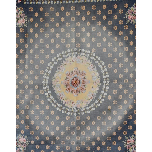 Flemish Tapestry Wall Hanging Aubusson Style Printed Cotton Floral Medallion 40s For Sale - Image 14 of 17