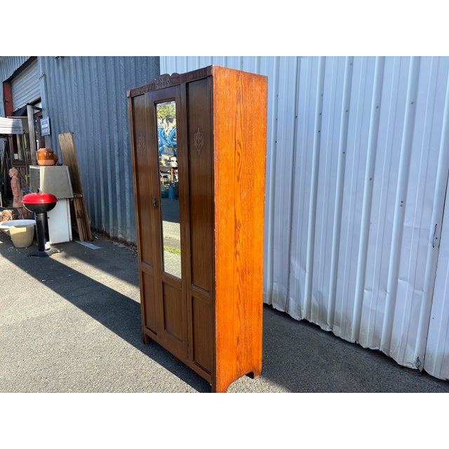 1920s Small Art Nouveau French Wardrobe with Mirror, 1920 For Sale - Image 5 of 14