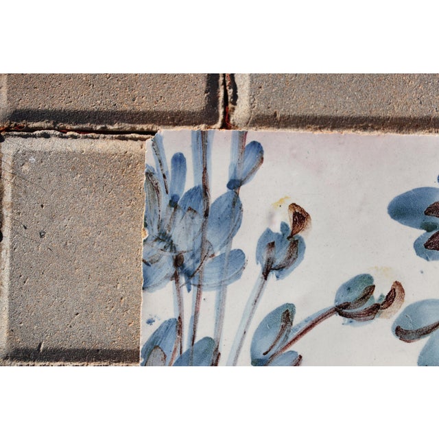 18th Century Portuguese Polychrome Tile Floral Botanical Design Antique Hand Painted For Sale - Image 4 of 8