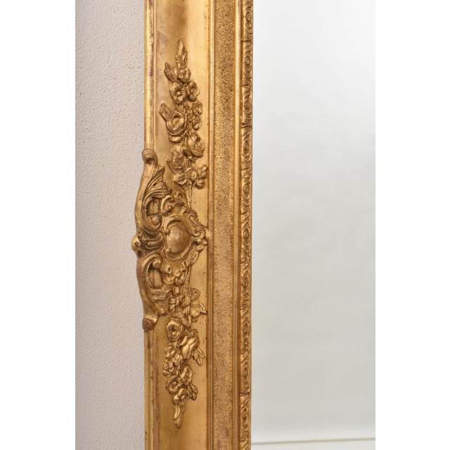 Gold Antique Louis Philippe Gold Leaf Rectangular Wall Mirror with Avec Floral Motifs, 19th Century For Sale - Image 8 of 11