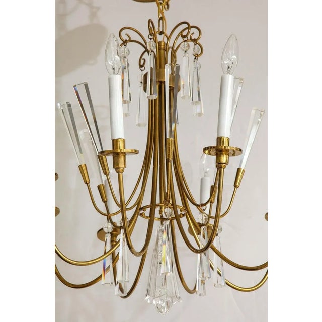 Brass 1960s Tommi Parzinger Style Brass & Crystal Chandelier For Sale - Image 8 of 12