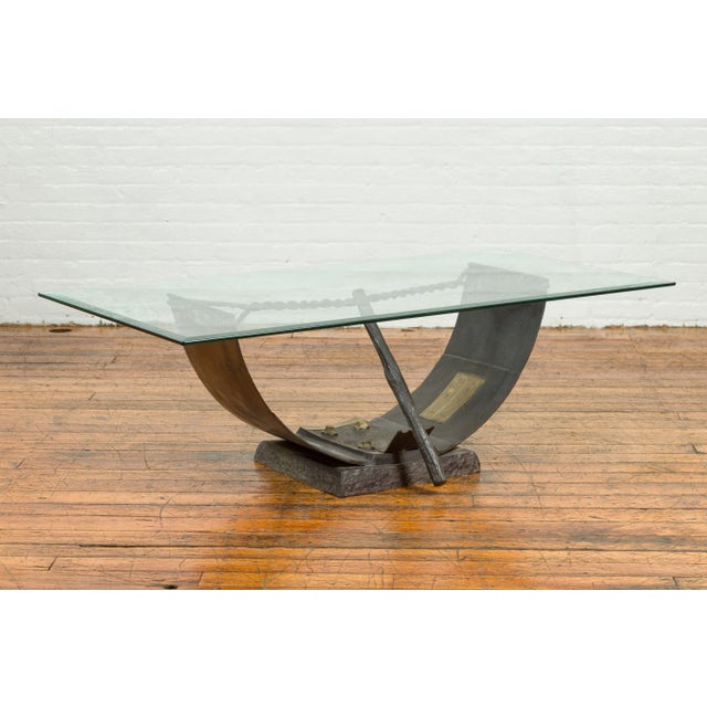 Egyptian Inspired Barge Style Bronze Coffee Table Base with Amun-Re Motif For Sale - Image 4 of 11