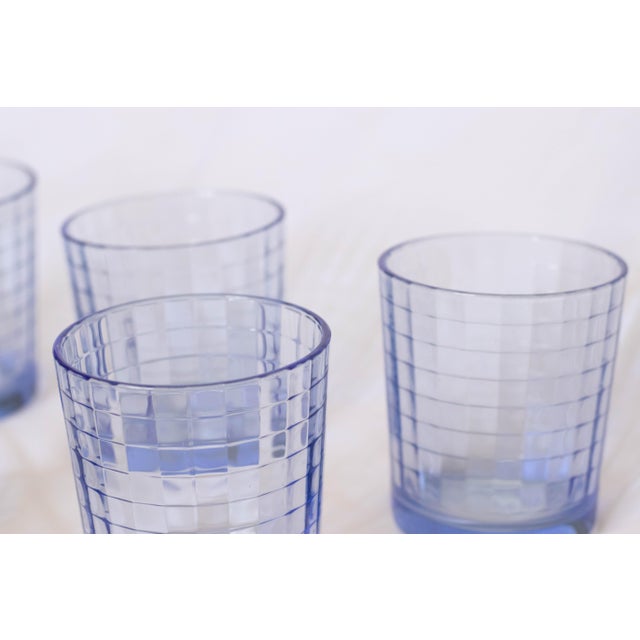 Glass Vintage Paşabahçe “Scotch Blue” Lowball Glasses – Block Optic – Set of 8 For Sale - Image 7 of 8