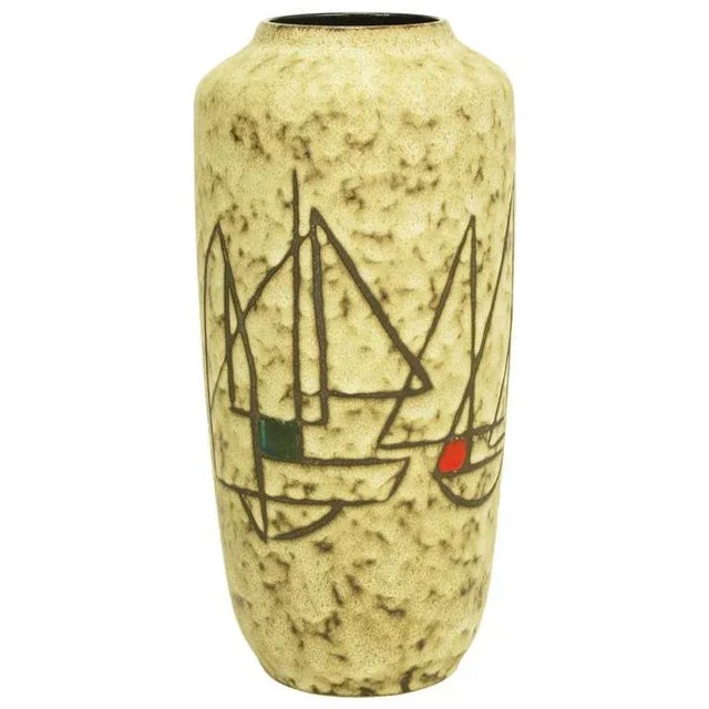 Ceramic Scheurich West Germany Earthen Pottery Vase With Sail Boats For Sale - Image 7 of 7
